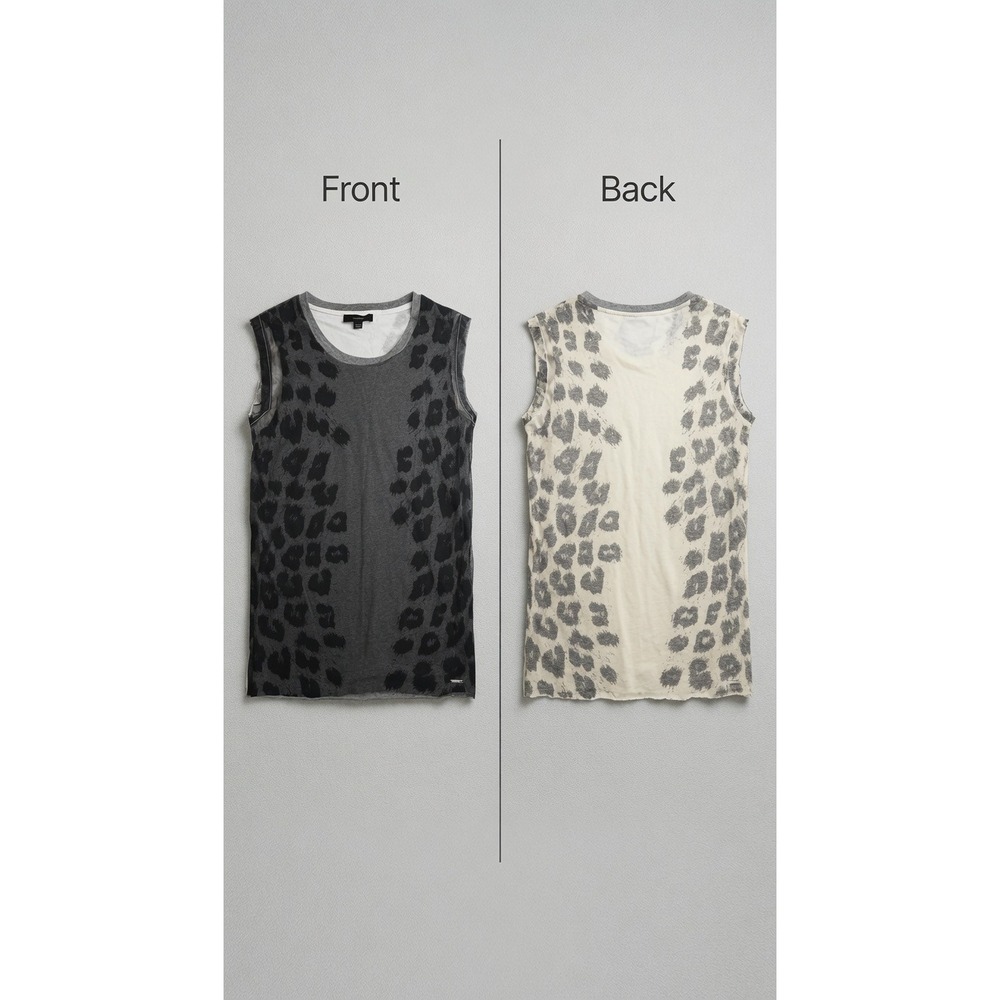 Diesel Leopard Print Sleeveless Muscle Tee Grey Cream Animal Print XS‎